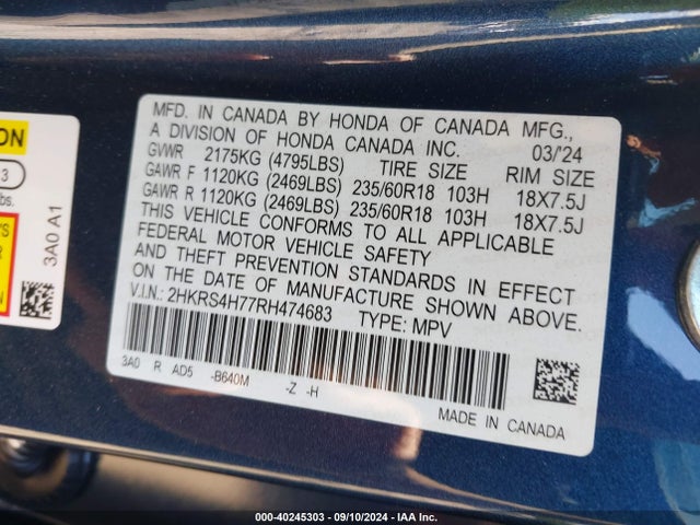 Honda Cr-v Ex-l Awd 2024 2HKRS4H77RH474683 Image 9