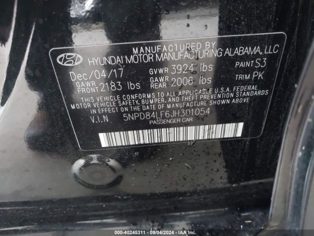 5NPD84LF6JH301054 Hyundai ELANTRA SEL