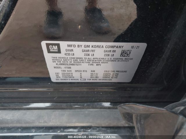 KL4MMDSL9NB075211 Buick Encore Gx Fwd Select
