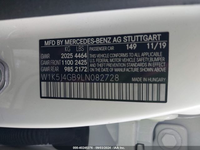 W1K5J4GB9LN082728 Mercedes-Benz CLA 250