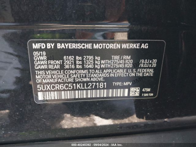 5UXCR6C51KLL27181 BMW X5 Xdrive40i
