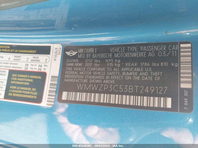 2011 MINI COOPER S WMWZP3C53BT249127 Photo 8