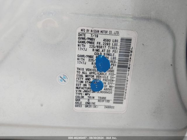JN8AT2MT3LW008420 Nissan Rogue S Fwd