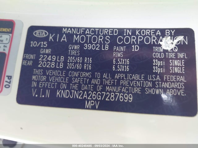KIA Soul 2016 KNDJN2A26G7287699 Image 9