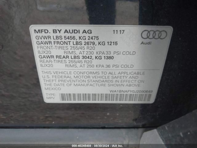 WA1BNAFY0J2090649 Audi Q5 2.0t Premium/2.0t Tech Premium