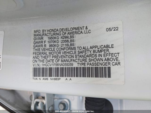 1HGCV1F56NA055059 Honda Accord Ex-l
