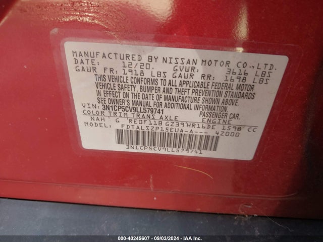 Nissan Kicks Sv Xtronic Cvt 2020 3N1CP5CV9LL579741 Image 9