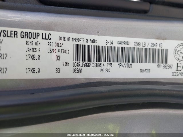 1C4RJFAG6FC618014 Jeep Grand Cherokee Laredo