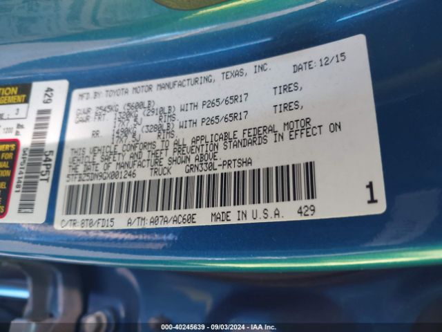5TFBZ5DN9GX001246 Toyota Tacoma Trd Sport