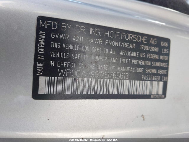 2007 PORSCHE 911 WP0CA29917S765613 Photo 8