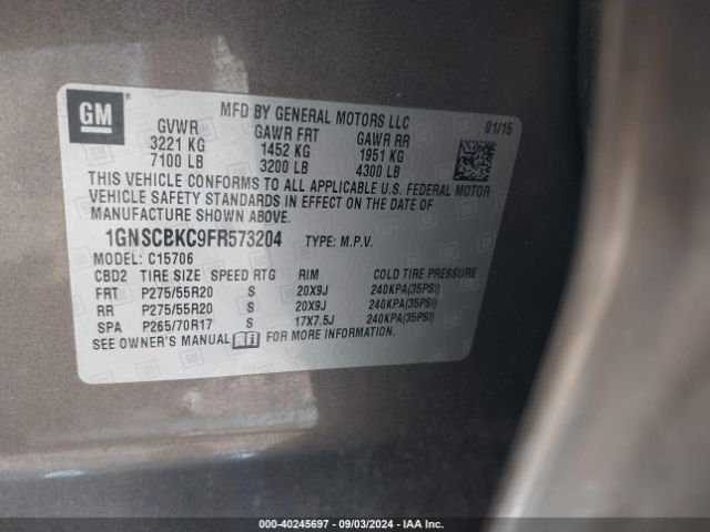 1GNSCBKC9FR573204 Chevrolet Tahoe Lt