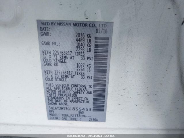 5N1AT2MT3GC855453 Nissan ROGUE S
