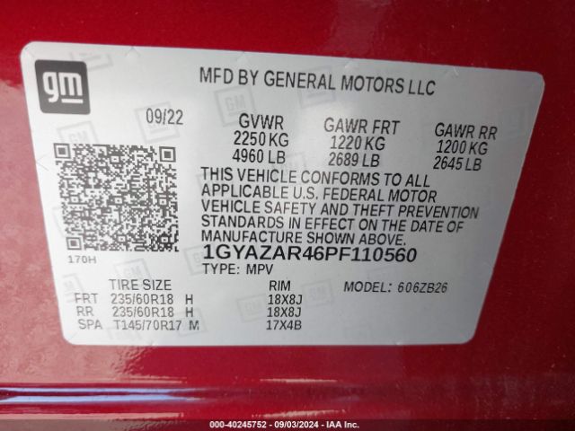 1GYAZAR46PF110560 Cadillac Xt4 Fwd Luxury