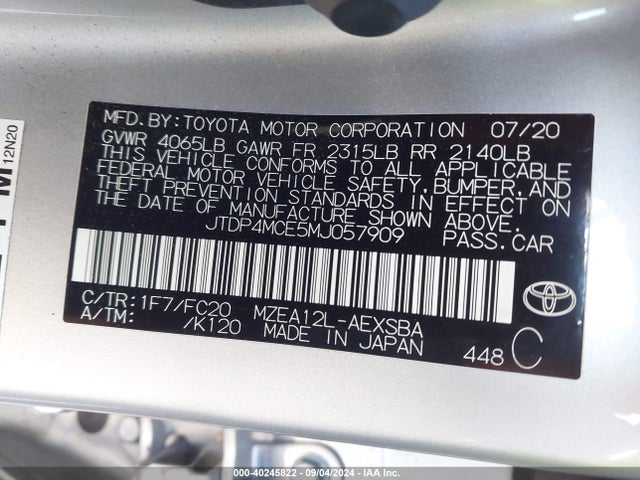 Toyota COROLLA SE 2021 JTDP4MCE5MJ057909 Image 9