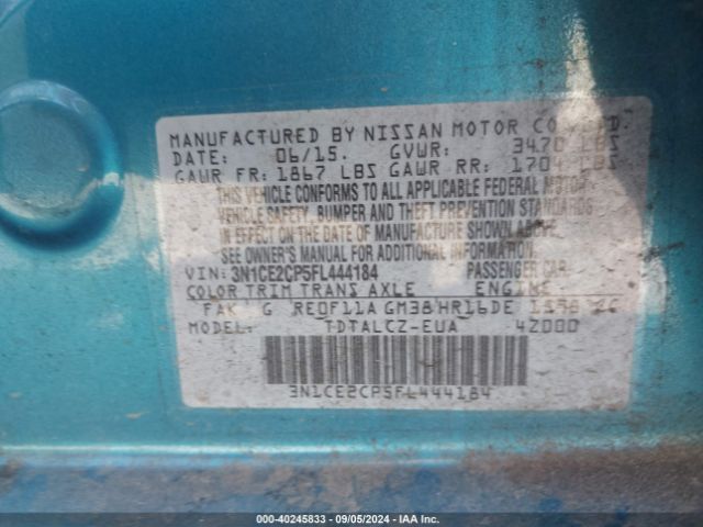 3N1CE2CP5FL444184 Nissan Versa Note S Plus