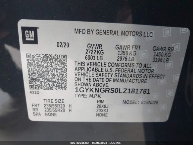 1GYKNGRS0LZ181781 Cadillac Xt5 Awd Sport