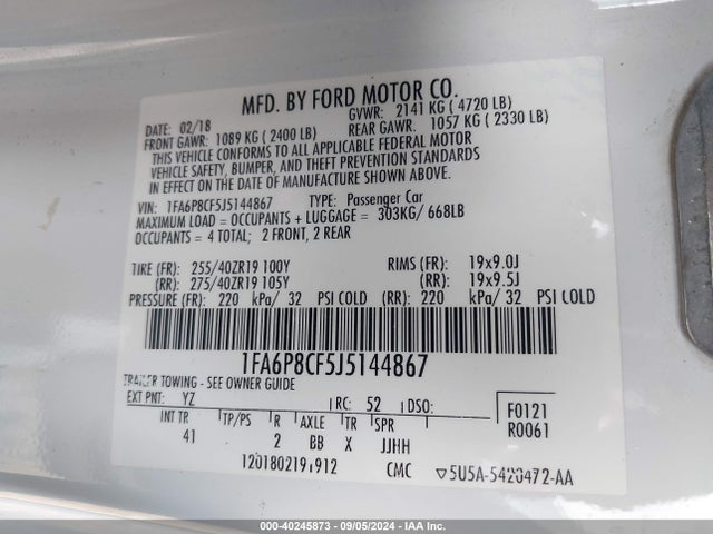 Ford Mustang Gt Premium 2018 1FA6P8CF5J5144867 Image 9