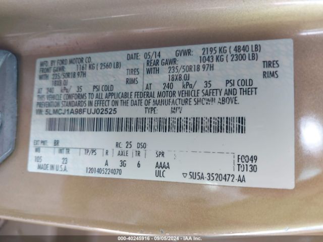 5LMCJ1A98FUJ02525 Lincoln MKC