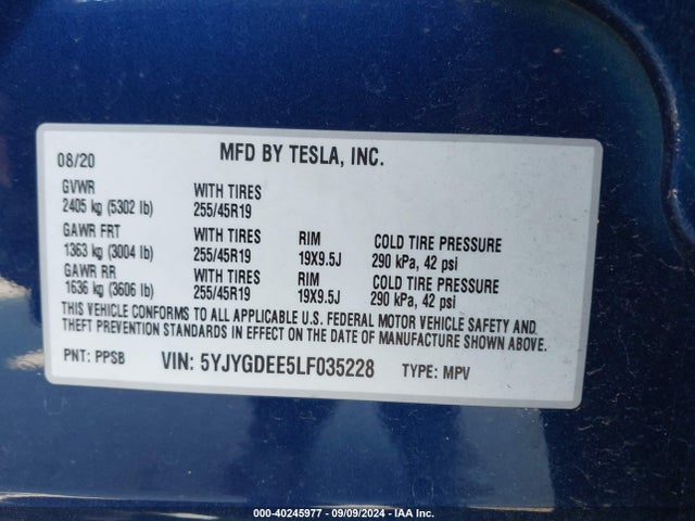 2020 TESLA MODEL Y 5YJYGDEE5LF035228 Photo 8