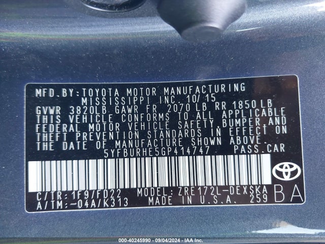 Toyota Corolla S Plus 2016 5YFBURHE5GP414747 Image 9
