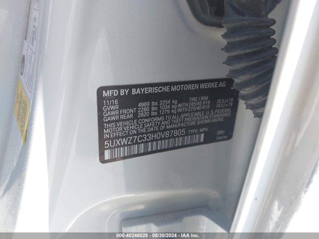 5UXWZ7C33H0V87805 BMW X3 Sdrive28i