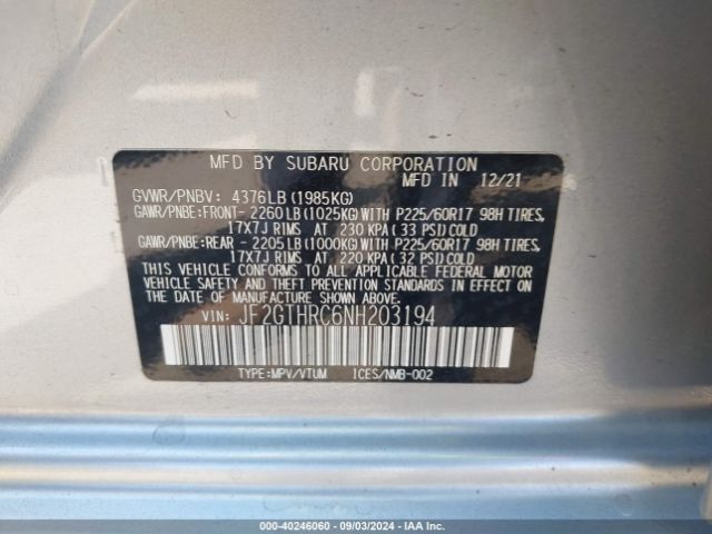 JF2GTHRC6NH203194 Subaru Crosstrek Sport
