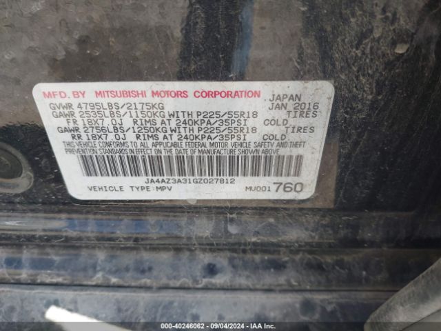 JA4AZ3A31GZ027812 Mitsubishi Outlander Sel
