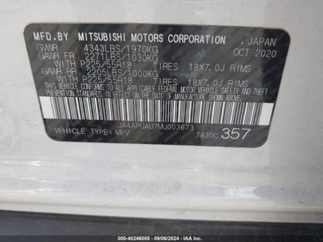 JA4APUAU7MU003673 Mitsubishi OUTLANDER SPORT