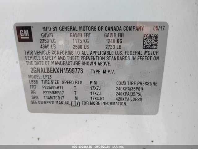 2GNALBEKXH1599773 Chevrolet EQUINOX LS