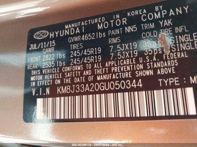 KM8J33A20GU050344 Hyundai Tucson Limited