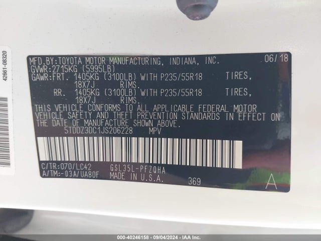 Toyota Sienna Xle 7 Passenger 2018 5TDDZ3DC1JS206228 Image 9
