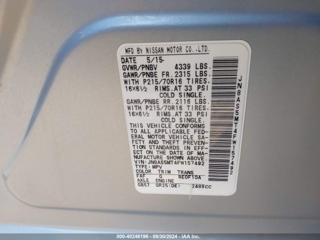 Nissan Rogue Select S 2015 JN8AS5MT4FW157492 Image 9