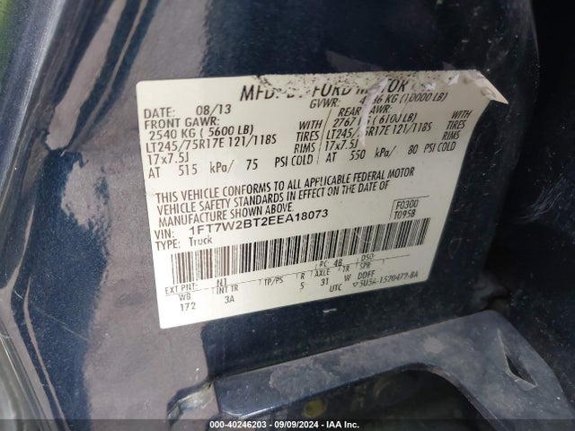 Ford F-250 Xlt 2014 1FT7W2BT2EEA18073 Image 9