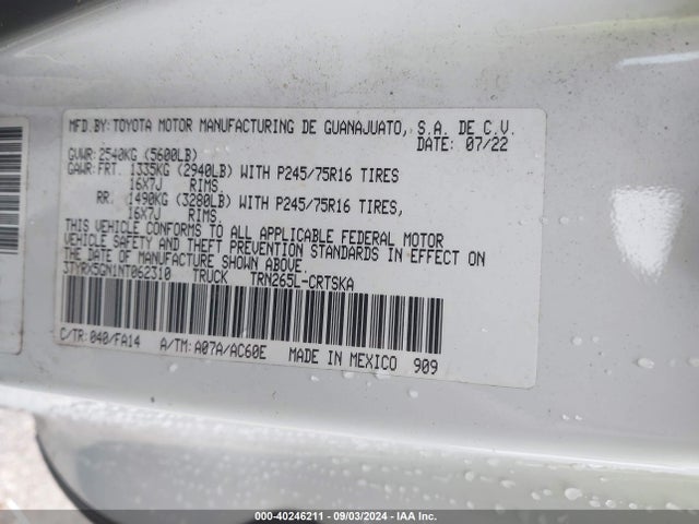 Toyota Tacoma Sr 2022 3TYRX5GN1NT062310 Image 9