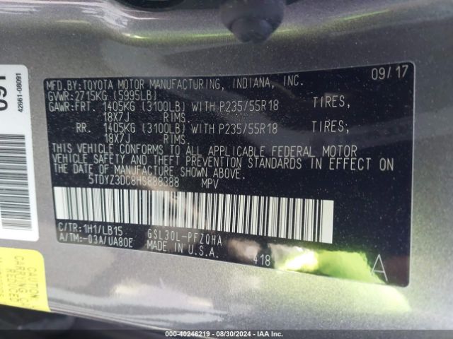 5TDYZ3DC8HS888388 Toyota Sienna Limited Premium 7 Passenger