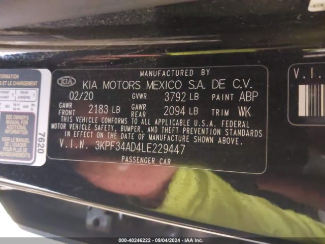 3KPF34AD4LE229447 KIA Forte Gt-line