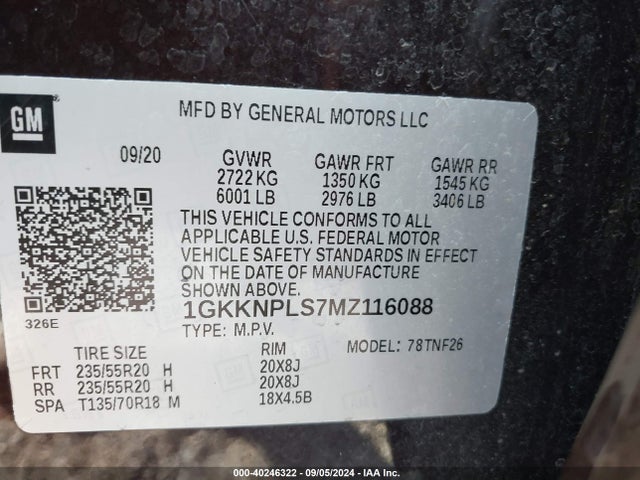 1GKKNPLS7MZ116088 GMC Acadia Fwd Denali