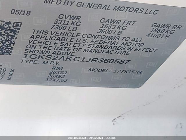 1GKS2AKC1JR360587 GMC YUKON SLE