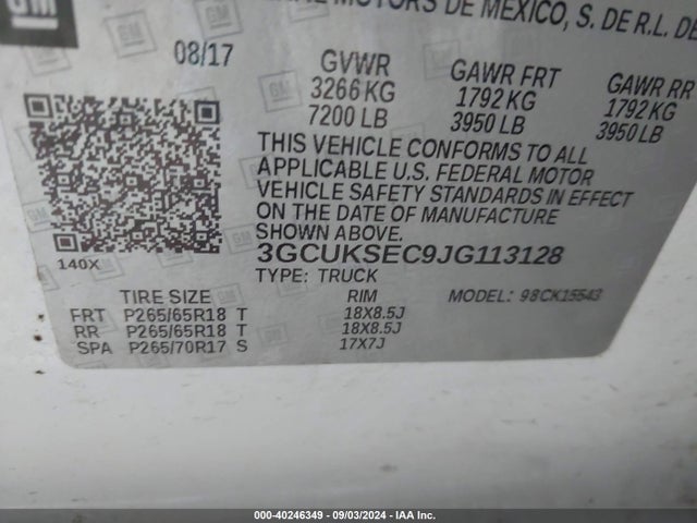 3GCUKSEC9JG113128 Chevrolet Silverado 1500 2lz