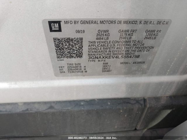 3GNAXKEV4LS554758 Chevrolet Equinox Fwd Lt 1.5l Turbo