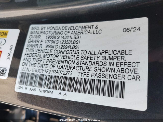 Honda ACCORD LX 2024 1HGCY1F21RA072273 Image 9
