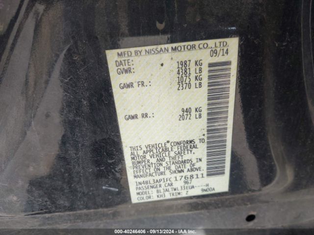 1N4BL3AP1FC176811 Nissan Altima 3.5 Sl