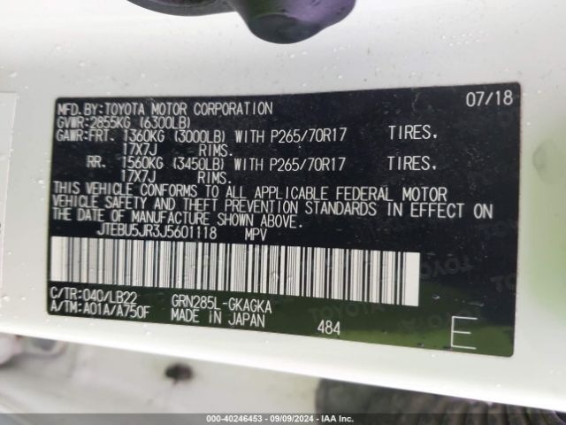 JTEBU5JR3J5601118 Toyota 4runner Sr5 Premium
