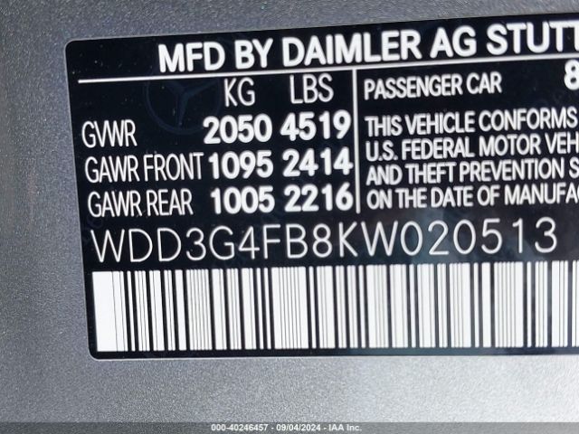 WDD3G4FB8KW020513 Mercedes-Benz A 220 4matic