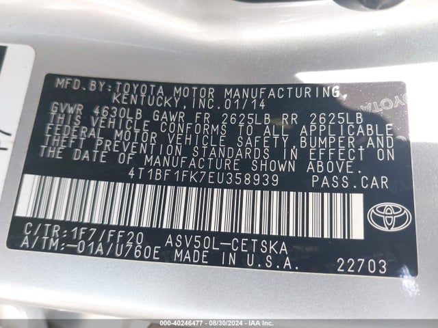 Toyota CAMRY SE 2014 4T1BF1FK7EU358939 Image 9