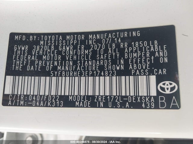 Toyota Corolla S Plus 2014 5YFBURHE3EP174823 Image 9
