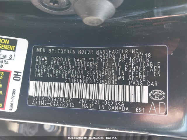 Toyota COROLLA SE 2018 2T1BURHE8JC092080 Image 9