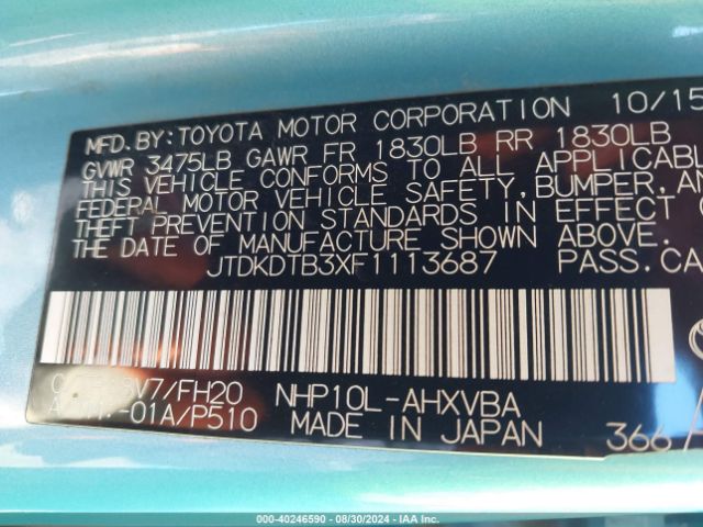 JTDKDTB3XF1113687 Toyota Prius C One