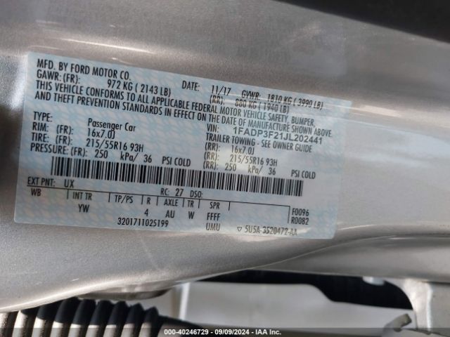 1FADP3F21JL202441 Ford FOCUS SE