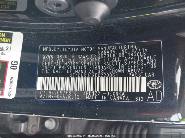 Toyota COROLLA LE 2014 2T1BURHE2EC220061 Image 9